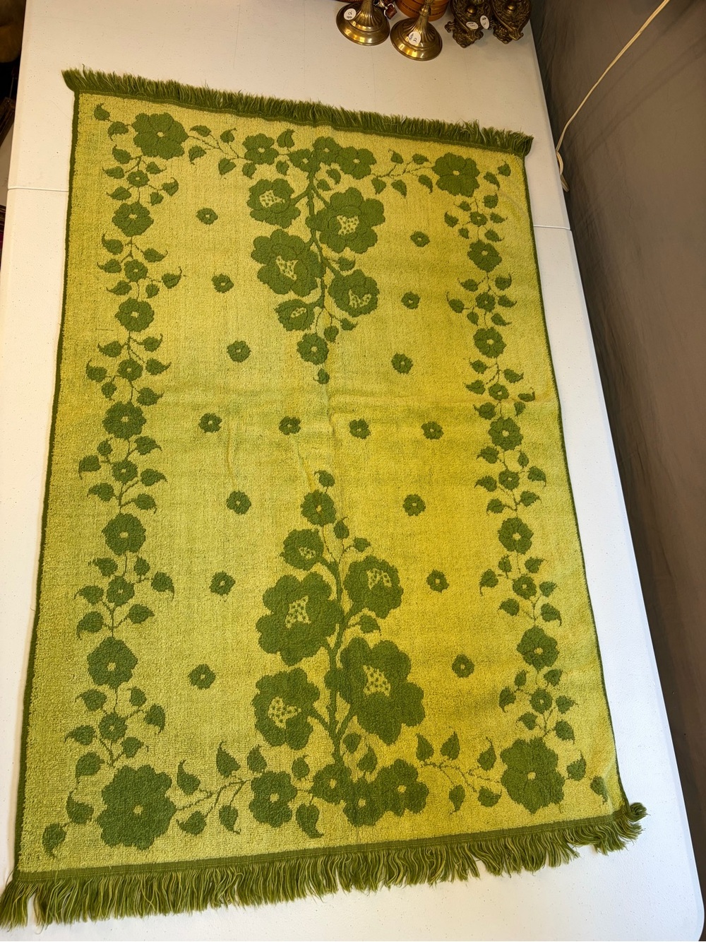 Vintage Mid Century Green Bath Towel Set Fringe Cannon Retro Mod Decor 1970s - Picture 2 of 10